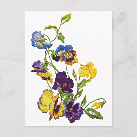 Carte Postale Pansies brodées Art Nouveau (Devant)