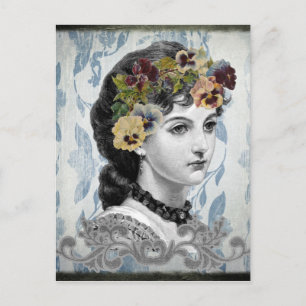 Carte Postale Pansies d'une femme victorienne sur une tapisserie