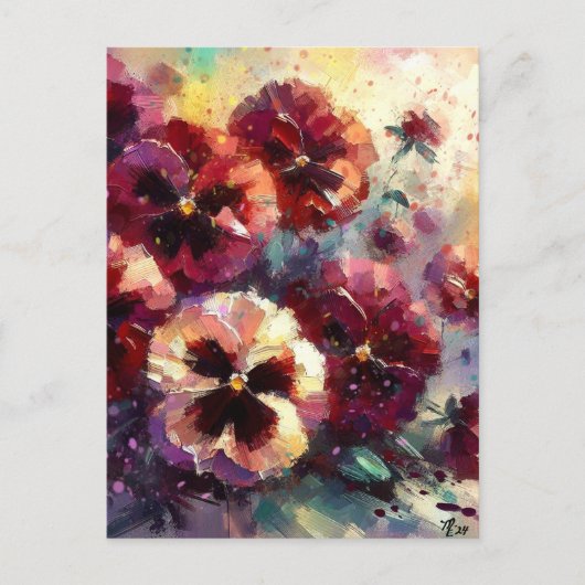 Carte Postale Pansies impressionnistes de marron peint floral (Devant)
