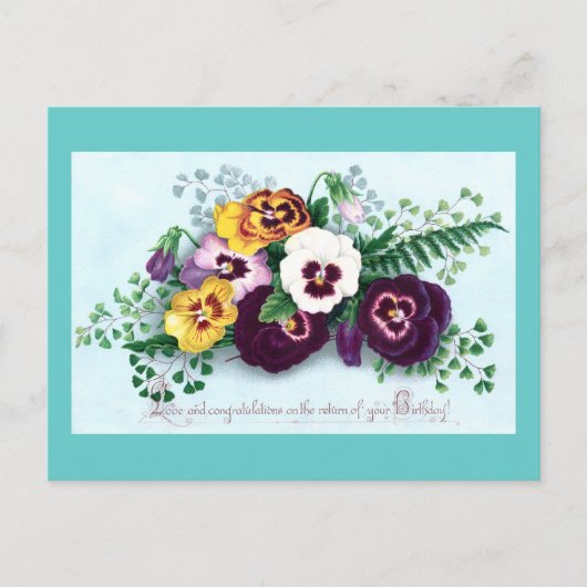 Carte Postale Pansies violettes Anniversaire victorien (Devant)