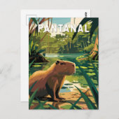Carte Postale Pantanal Brésil Capybara Voyage Art Rétro (Devant / Derrière)