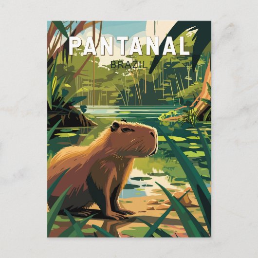 Carte Postale Pantanal Brésil Capybara Voyage Art Rétro (Devant)