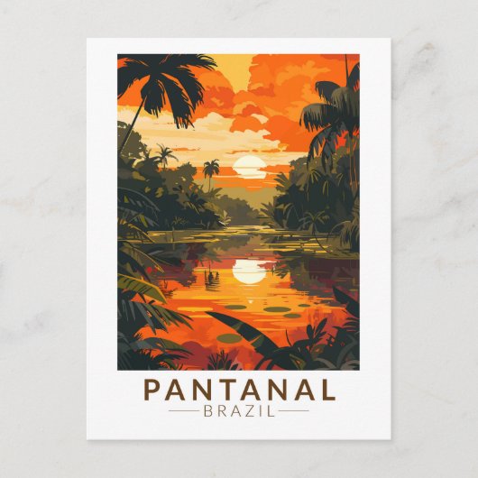 Carte Postale Pantanal Brésil Coucher de soleil Art de voyage Vi (Devant)