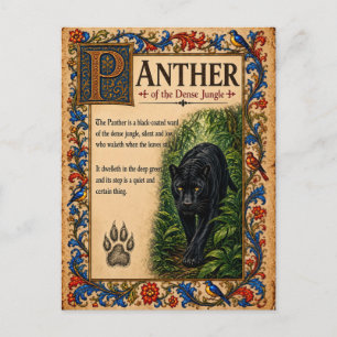 Carte Postale Panthère, Art du Bestiaire Médiéval