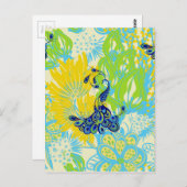 Carte Postale paon à fleurs (Devant / Derrière)