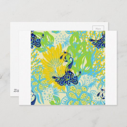 Carte Postale paon à fleurs (Devant / Derrière)