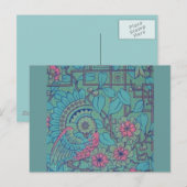 Carte Postale Paon Floral Rétro (Devant / Derrière)