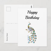 Carte Postale Paon | Joyeux Anniversaire | Minimaliste  (Devant / Derrière)