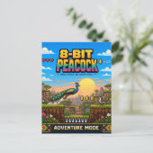 Carte Postale Paon, Pixel Art Rétro 8 Bits (Debout devant)