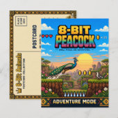 Carte Postale Paon, Pixel Art Rétro 8 Bits (Devant / Derrière)