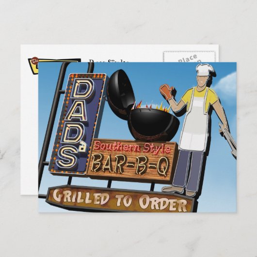 Carte Postale Papa Bar-B-Q Retro Neon Sign Postcard (Devant / Derrière)