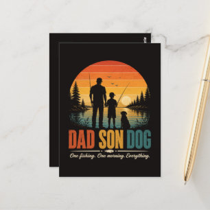 Carte Postale Papa Fils Chien Pêche Matin