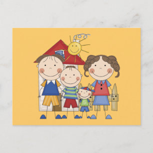 Carte Postale Papa, Maman, Grand Frère, Petit Frère Famille