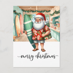 Carte Postale Papa Noël surfeur va surfer les fêtes de Noël
