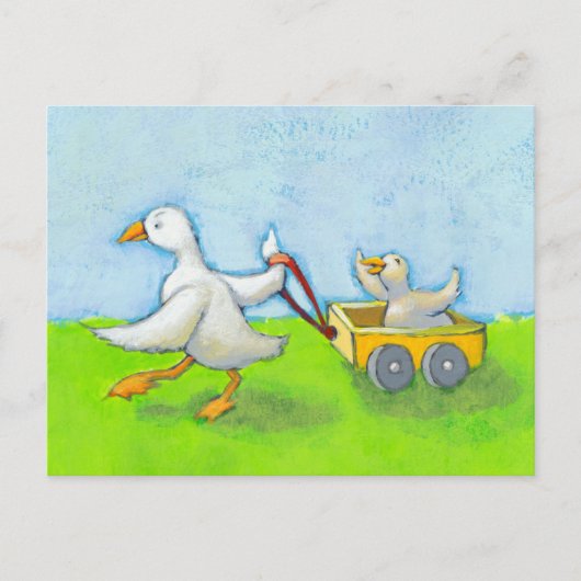 Carte Postale Papa - Père papa canard bébé en wagon art amusant (Devant)