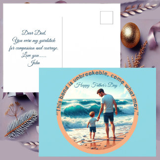 Carte Postale Papa Son Bonding sur la plage Fête des pères photo