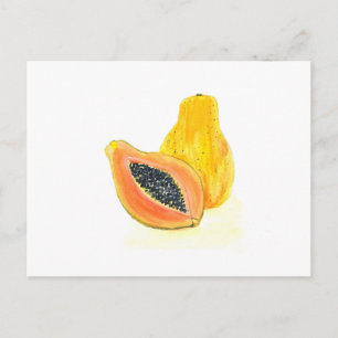 Carte Postale Papaya aquarelle fruit tropical Exotic Orange