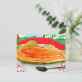 Carte Postale Papaya avec chaux avec peinture tropicale (Debout devant)