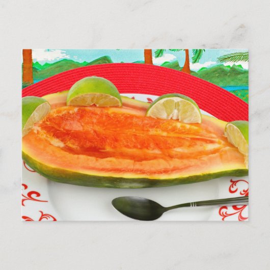 Carte Postale Papaya avec chaux avec peinture tropicale (Devant)