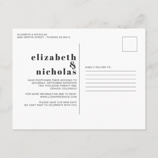 Carte Postale Papaya | Faire-part de report Mariage moderne (Dos)