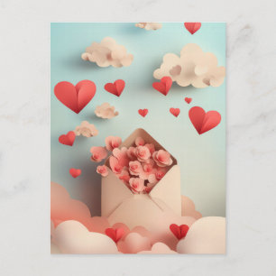 Carte Postale Papercut Heart and Clouds Salutation de Valentine