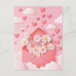 Carte Postale Papercut Heart and Flowers Valentine's Greeting