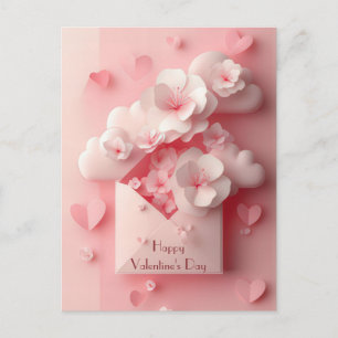 Carte Postale Papercut Heart and Flowers Valentine's Greeting