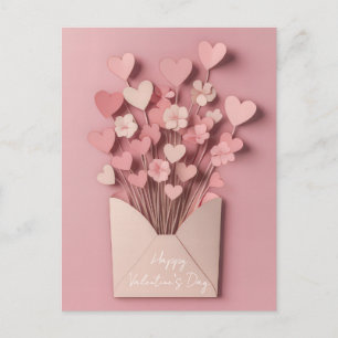 Carte Postale Papercut Heart and Flowers Valentine's Greeting