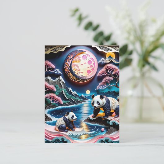 Carte Postale Papier 3D grand panda avec petit panda est une exc (Debout devant)