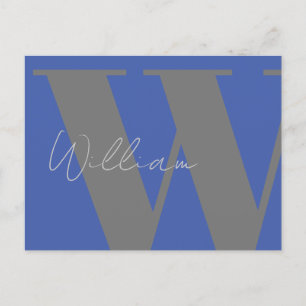 Carte Postale Papier à monogramme Gris Bleu – Style minimal pers