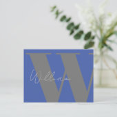 Carte Postale Papier à monogramme Gris Bleu – Style minimal pers (Debout devant)