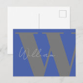 Carte Postale Papier à monogramme Gris Bleu – Style minimal pers (Devant / Derrière)