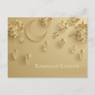 Carte Postale Papier coupé Lanternes Ramadan, Lune, Fleurs, or