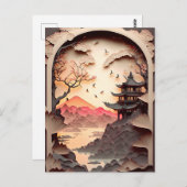 Carte Postale Papier de scène chinois ancien coupé Brown (Devant / Derrière)