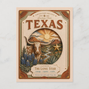 Carte Postale Papier découpé vintage du Texas Arcane Américain
