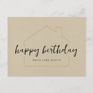 Carte Postale Papier Kraft Joyeux Anniversaire Agence Immobilièr