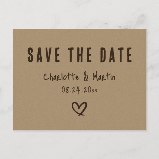 Carte Postale Papier Kraft Mariage Champêtre Rustique Save The D (Devant)