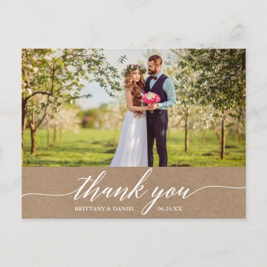 Carte Postale Papier Kraft Mariage Remerciement Calligraphie Mod (Devant)