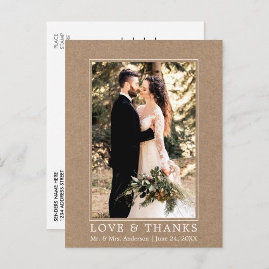 Carte Postale Papier Kraft pour Photo de Mariage Simple et Moder (Devant / Derrière)