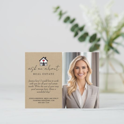 Carte Postale Papier Kraft Professionnel Demandez-moi à propos d (Debout devant)