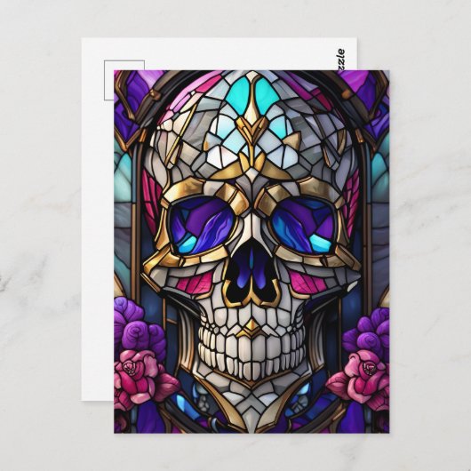 Carte Postale Papier mauve, Verre Faux, Crâne, Gothique (Devant / Derrière)
