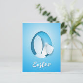 Carte Postale Papier moderne coupé oreilles lapin, bleu Pâques (Debout devant)