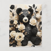 Carte Postale Papier Rose & Feuille & Ours Noir Valentine (Devant)