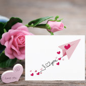 Carte Postale Papier simple Avion & Coeurs, Saint Valentin