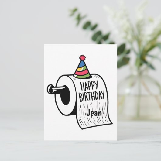 Carte Postale Papier toilette avec dessin de chapeau d'anniversa (Debout devant)