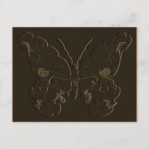 Carte postale Papillon 2 tons en brun et or