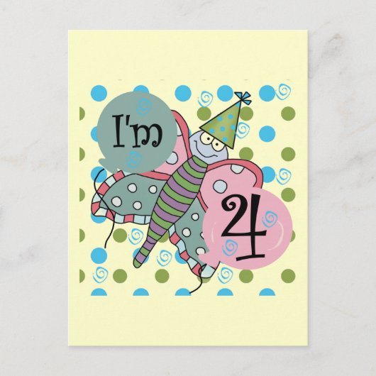Carte Postale Papillon 4e anniversaire Tshirts et cadeaux (Devant)