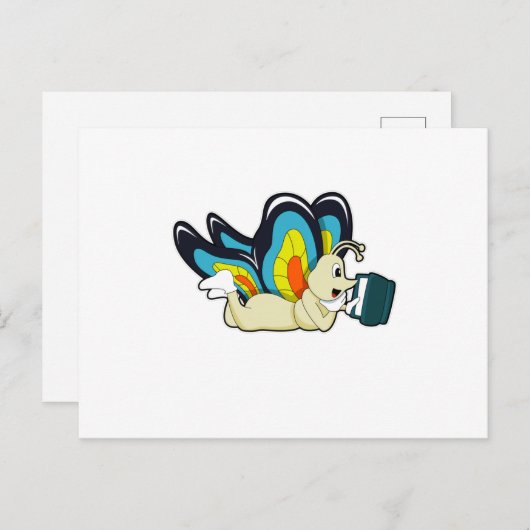 Carte Postale Papillon à la lecture avec un livre (Devant / Derrière)