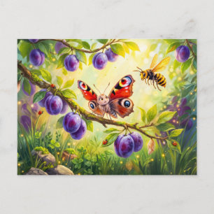 Carte Postale Papillon a peur du frelon dans un prunier