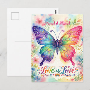 Carte Postale Papillon arc-en-ciel à l'aquarelle "L'amour est l'